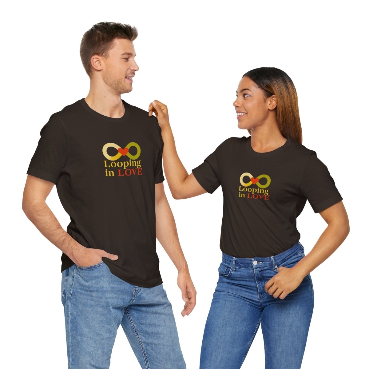 "Looping in LOVE" Unisex Tee | Perfect Gift for Couples, Valentine's Day, Anniversary, Casual Wear, Love Theme CW - 1 Yellow Orange - AI Tee Hero