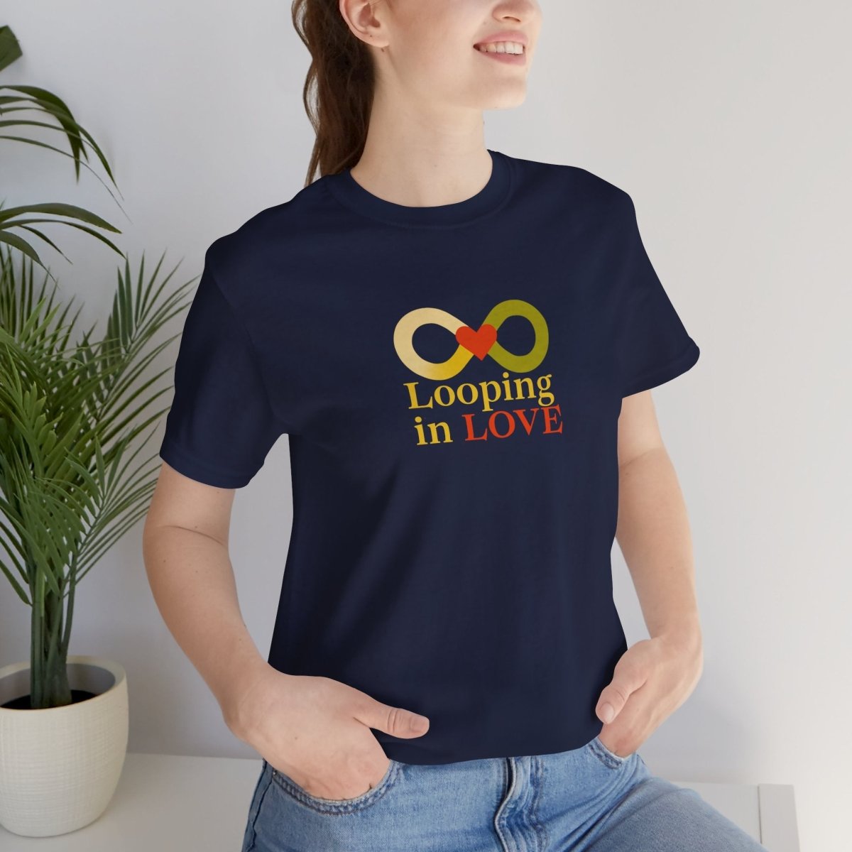 "Looping in LOVE" Unisex Tee | Perfect Gift for Couples, Valentine's Day, Anniversary, Casual Wear, Love Theme CW - 1 Yellow Orange - AI Tee Hero