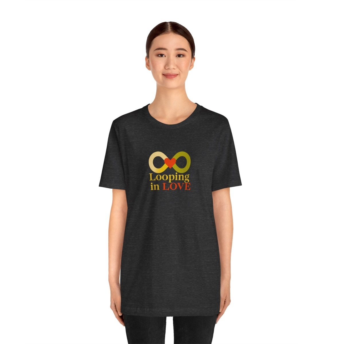 "Looping in LOVE" Unisex Tee | Perfect Gift for Couples, Valentine's Day, Anniversary, Casual Wear, Love Theme CW - 1 Yellow Orange - AI Tee Hero