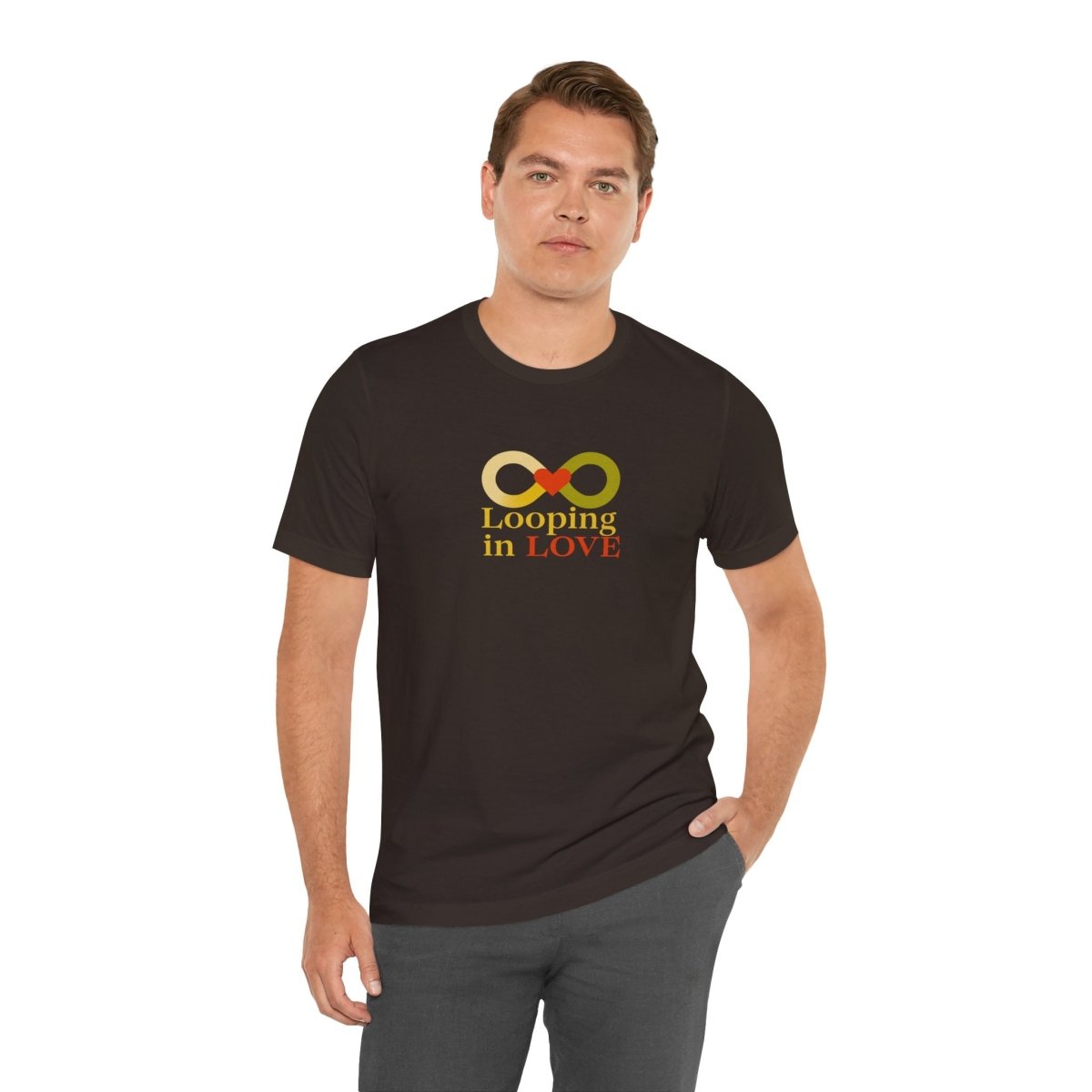 "Looping in LOVE" Unisex Tee | Perfect Gift for Couples, Valentine's Day, Anniversary, Casual Wear, Love Theme CW - 1 Yellow Orange - AI Tee Hero