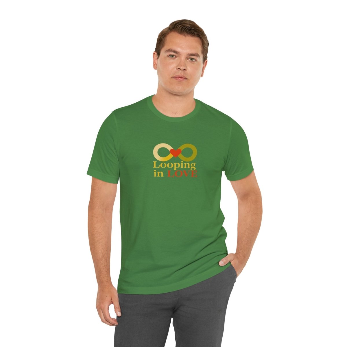 "Looping in LOVE" Unisex Tee | Perfect Gift for Couples, Valentine's Day, Anniversary, Casual Wear, Love Theme CW - 1 Yellow Orange - AI Tee Hero