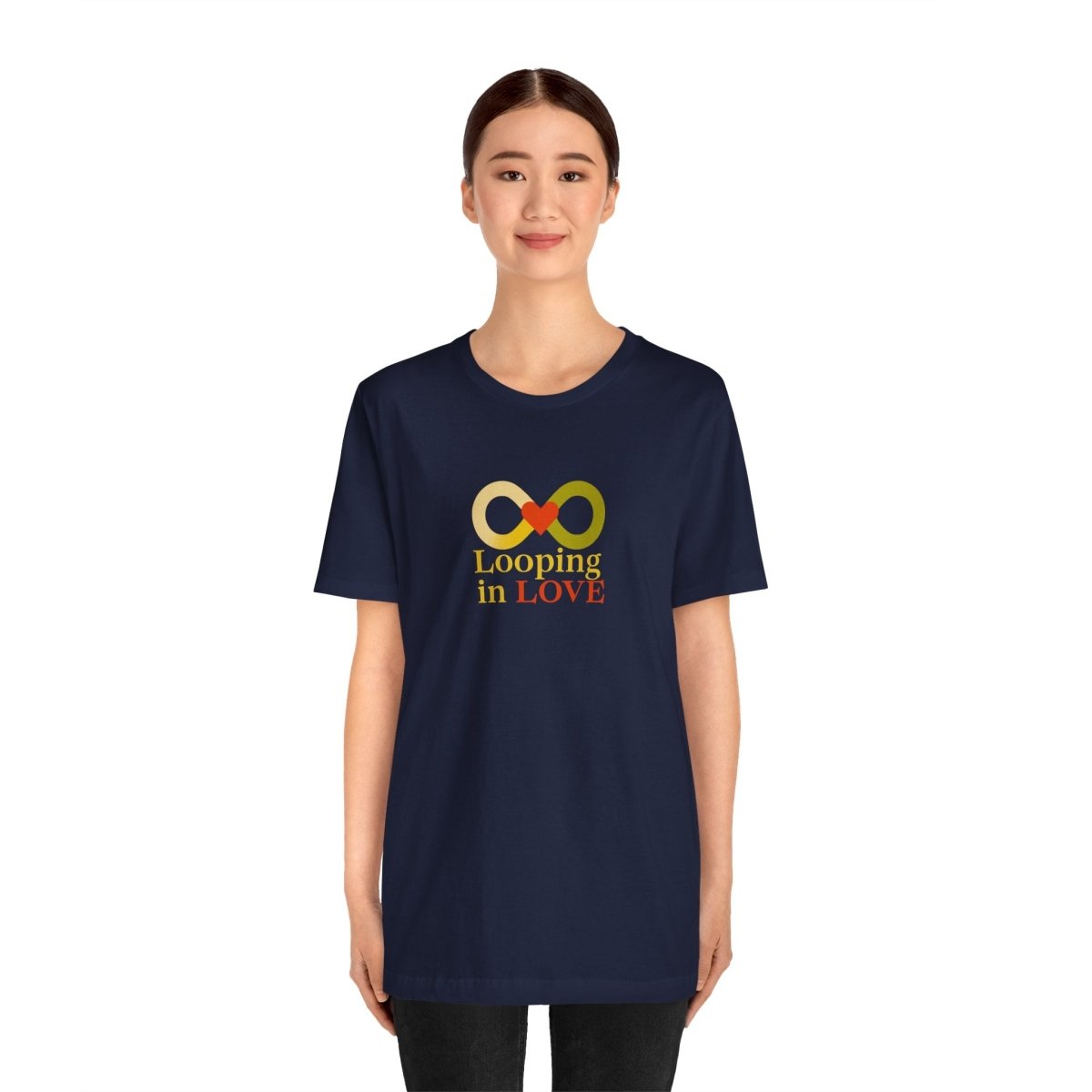 "Looping in LOVE" Unisex Tee | Perfect Gift for Couples, Valentine's Day, Anniversary, Casual Wear, Love Theme CW - 1 Yellow Orange - AI Tee Hero