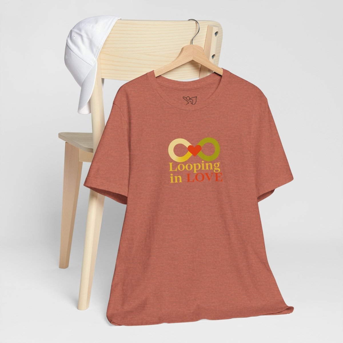 "Looping in LOVE" Unisex Tee | Perfect Gift for Couples, Valentine's Day, Anniversary, Casual Wear, Love Theme CW - 1 Yellow Orange - AI Tee Hero