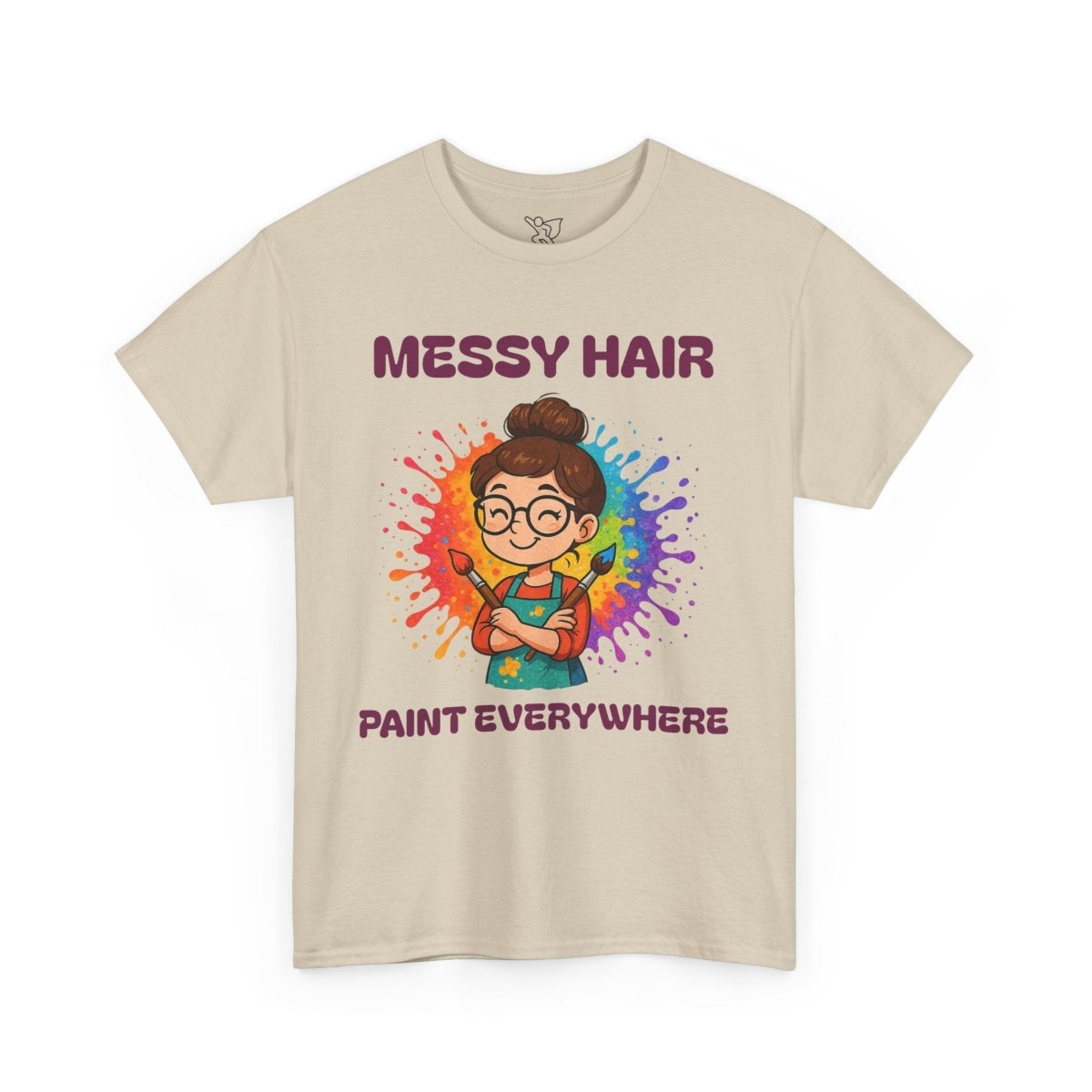 "Messy Hair, Paint Everywhere" Art Teacher Tee, Unisex Heavy Cotton Tee for Creative Souls, Gift for Art Lovers, Casual Wear, Painting Enthusiasts, Everyday Superheroes Teacher Edition MINDSet - AI Tee Hero