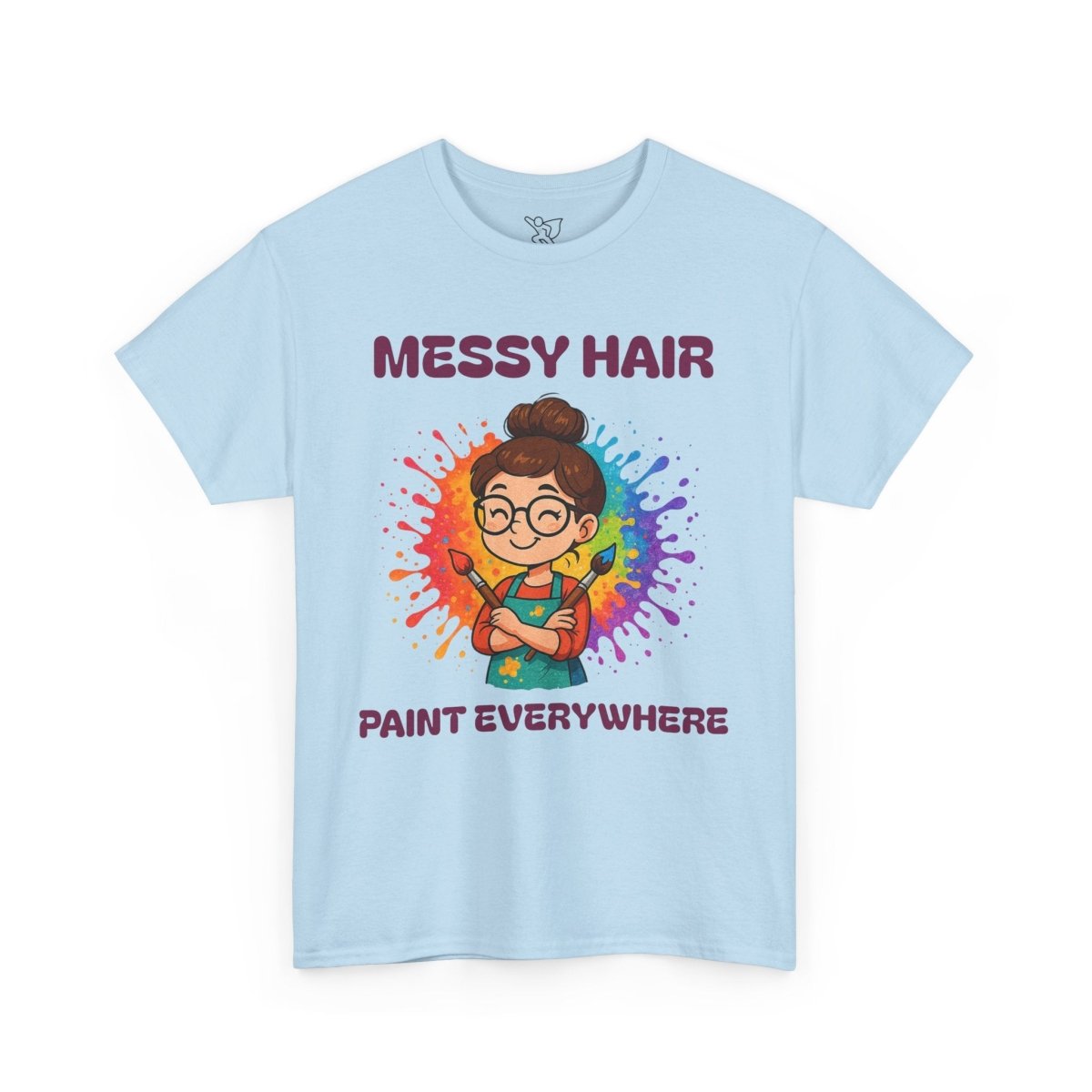 "Messy Hair, Paint Everywhere" Art Teacher Tee, Unisex Heavy Cotton Tee for Creative Souls, Gift for Art Lovers, Casual Wear, Painting Enthusiasts, Everyday Superheroes Teacher Edition MINDSet - AI Tee Hero