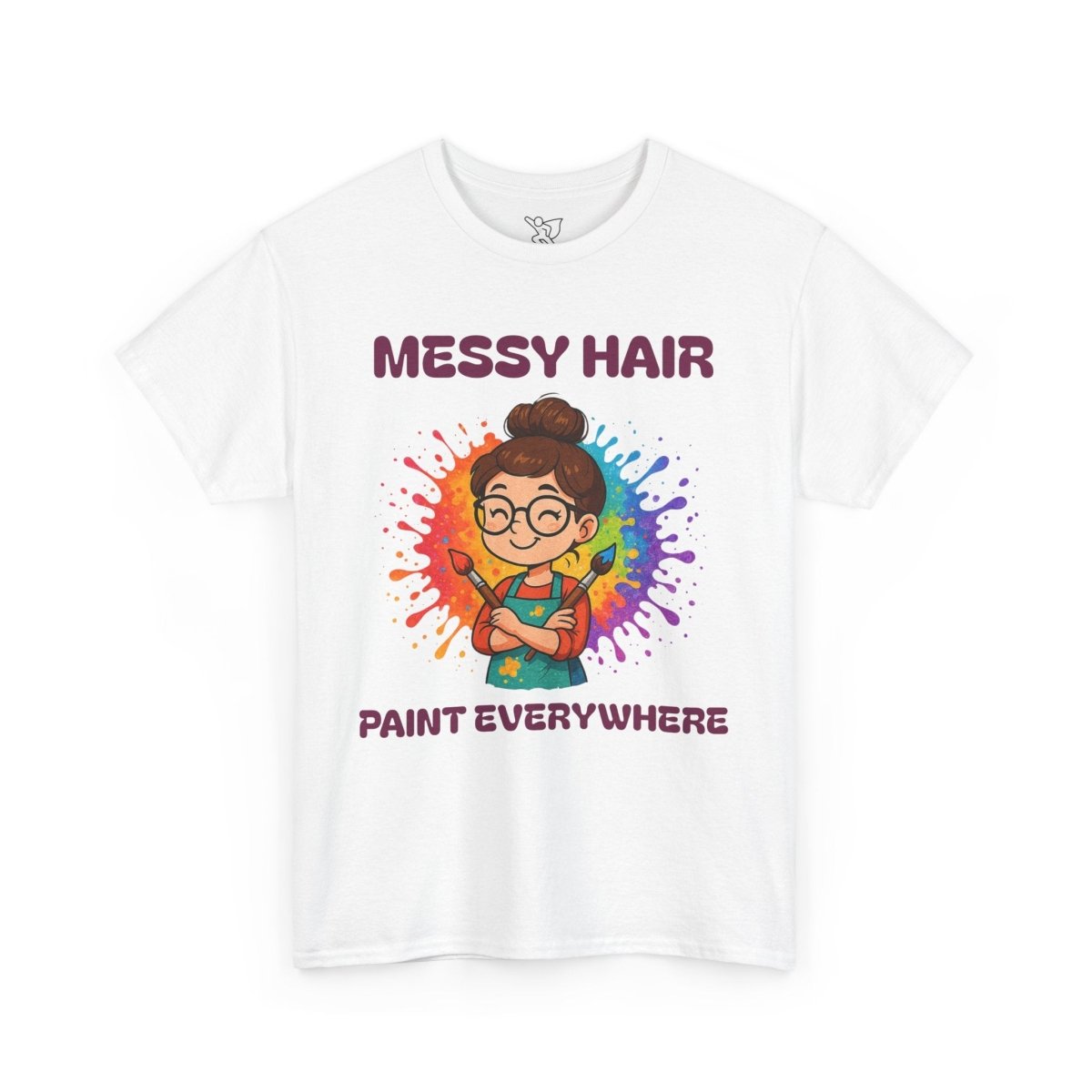 "Messy Hair, Paint Everywhere" Art Teacher Tee, Unisex Heavy Cotton Tee for Creative Souls, Gift for Art Lovers, Casual Wear, Painting Enthusiasts, Everyday Superheroes Teacher Edition MINDSet - AI Tee Hero