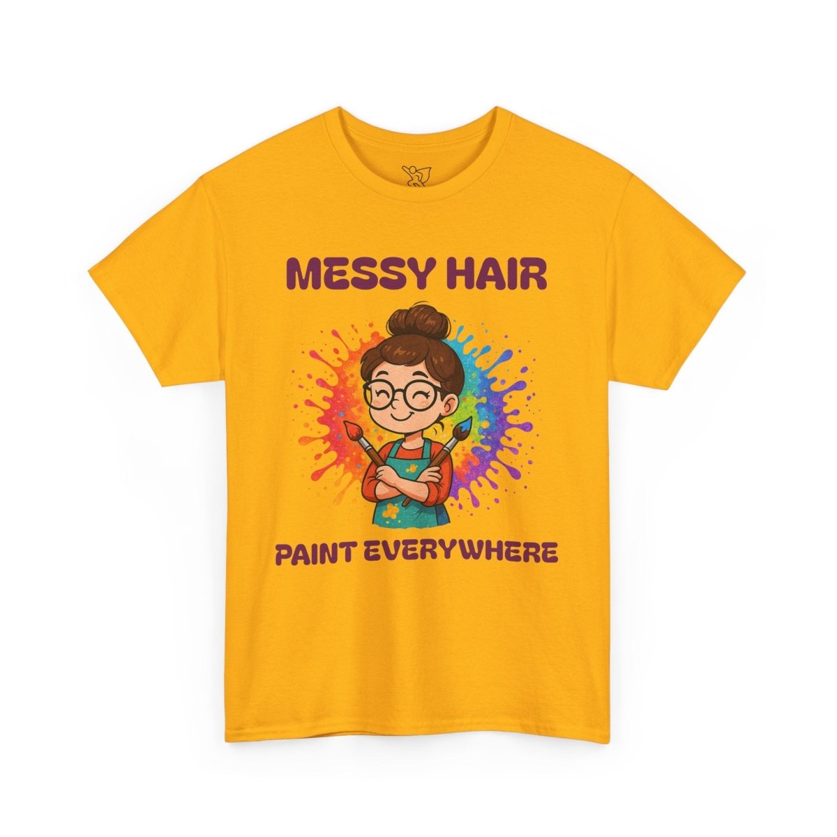 "Messy Hair, Paint Everywhere" Art Teacher Tee, Unisex Heavy Cotton Tee for Creative Souls, Gift for Art Lovers, Casual Wear, Painting Enthusiasts, Everyday Superheroes Teacher Edition MINDSet - AI Tee Hero