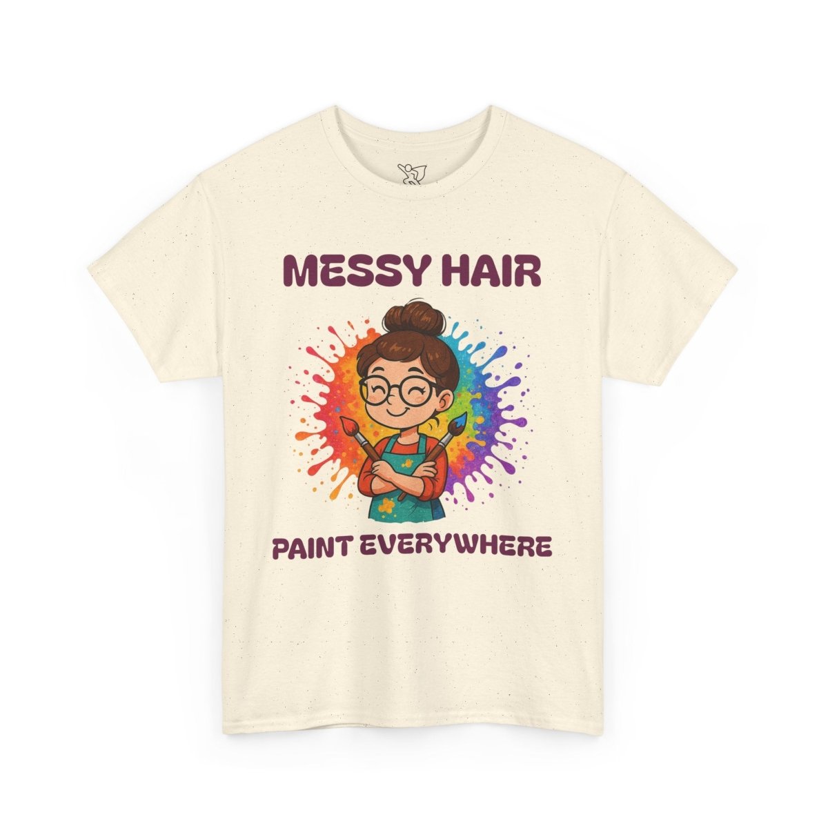 "Messy Hair, Paint Everywhere" Art Teacher Tee, Unisex Heavy Cotton Tee for Creative Souls, Gift for Art Lovers, Casual Wear, Painting Enthusiasts, Everyday Superheroes Teacher Edition MINDSet - AI Tee Hero