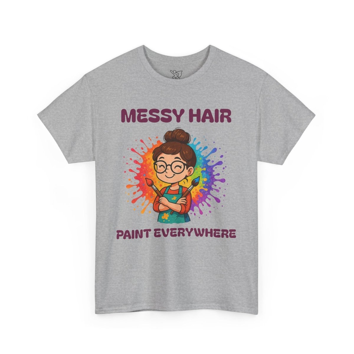 "Messy Hair, Paint Everywhere" Art Teacher Tee, Unisex Heavy Cotton Tee for Creative Souls, Gift for Art Lovers, Casual Wear, Painting Enthusiasts, Everyday Superheroes Teacher Edition MINDSet - AI Tee Hero