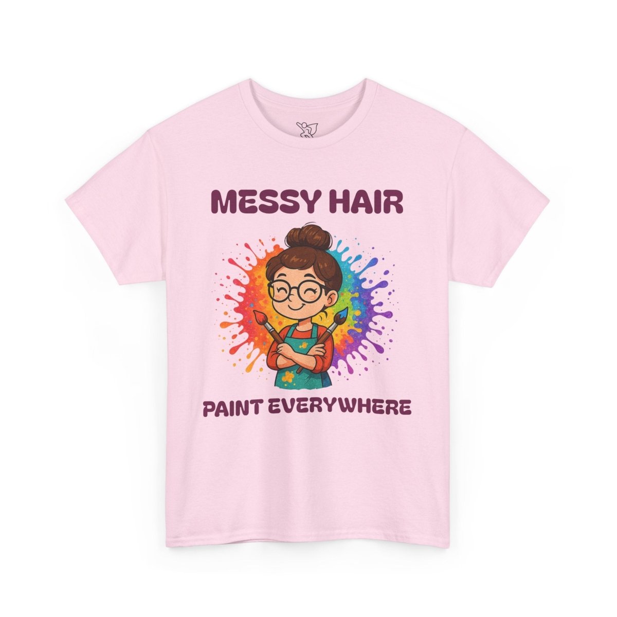 "Messy Hair, Paint Everywhere" Art Teacher Tee, Unisex Heavy Cotton Tee for Creative Souls, Gift for Art Lovers, Casual Wear, Painting Enthusiasts, Everyday Superheroes Teacher Edition MINDSet - AI Tee Hero