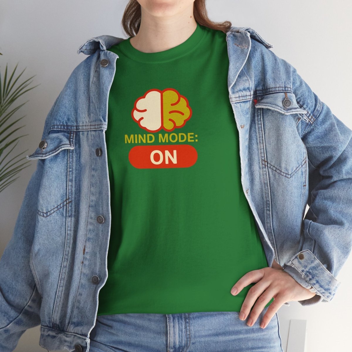 "Mind Mode: ON" Unisex Heavy Cotton Tee, Casual Shirt, Gift for Students, Motivational Apparel, Unique Graphic Tee CW - 1 Yellow Orange - AI Tee Hero