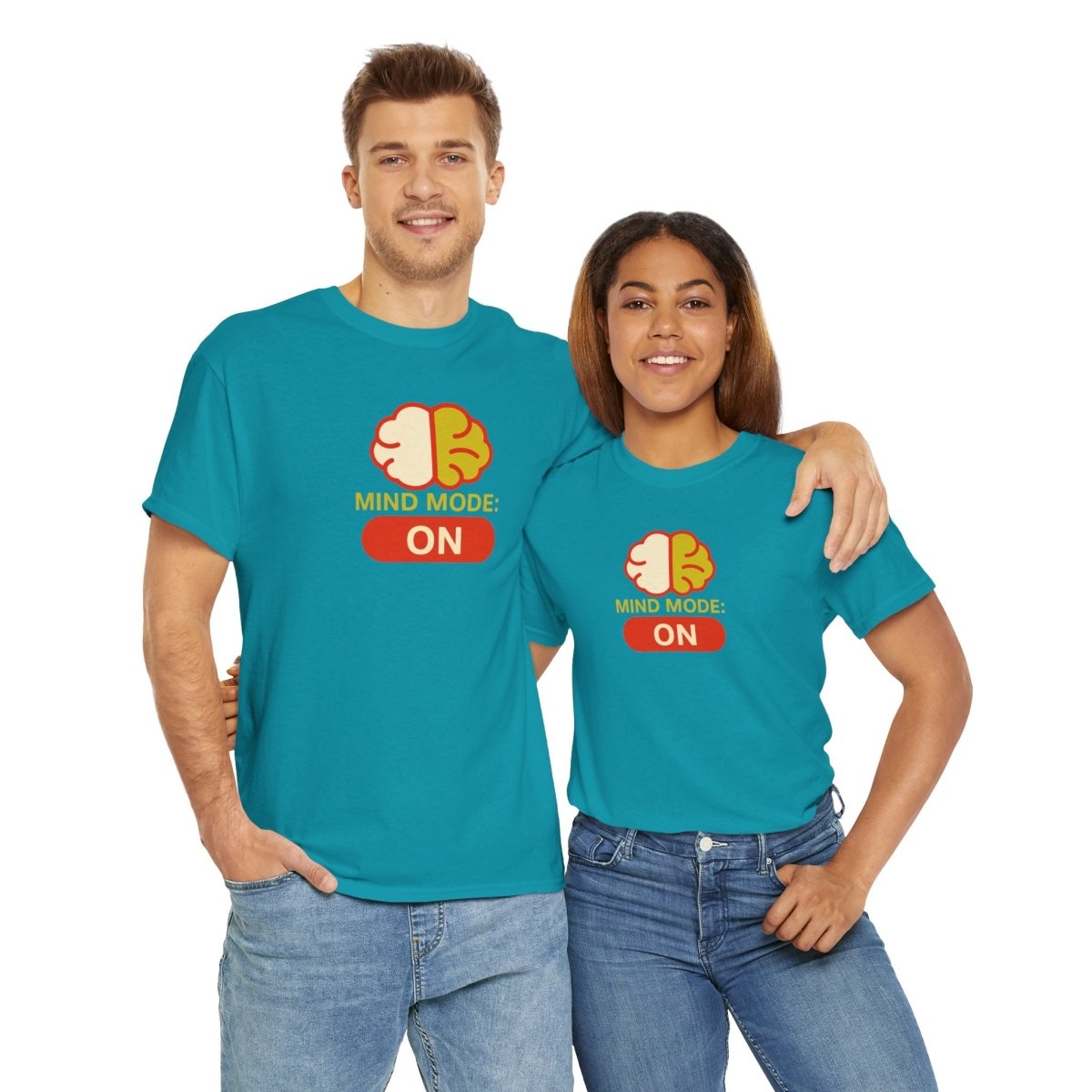 "Mind Mode: ON" Unisex Heavy Cotton Tee, Casual Shirt, Gift for Students, Motivational Apparel, Unique Graphic Tee CW - 1 Yellow Orange - AI Tee Hero