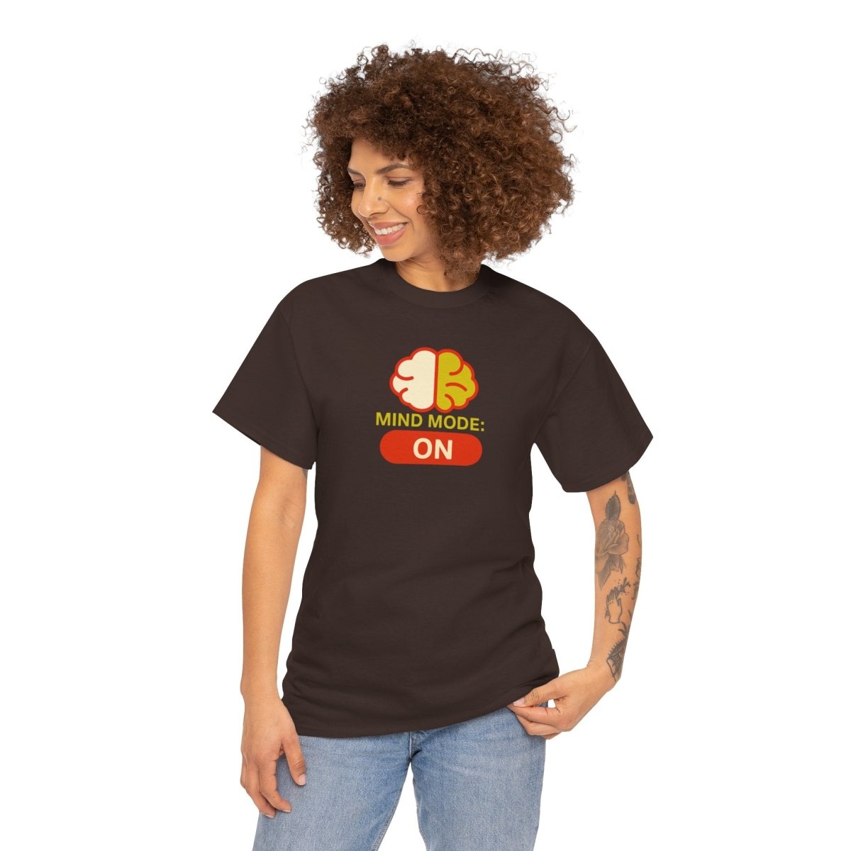 "Mind Mode: ON" Unisex Heavy Cotton Tee, Casual Shirt, Gift for Students, Motivational Apparel, Unique Graphic Tee CW - 1 Yellow Orange - AI Tee Hero