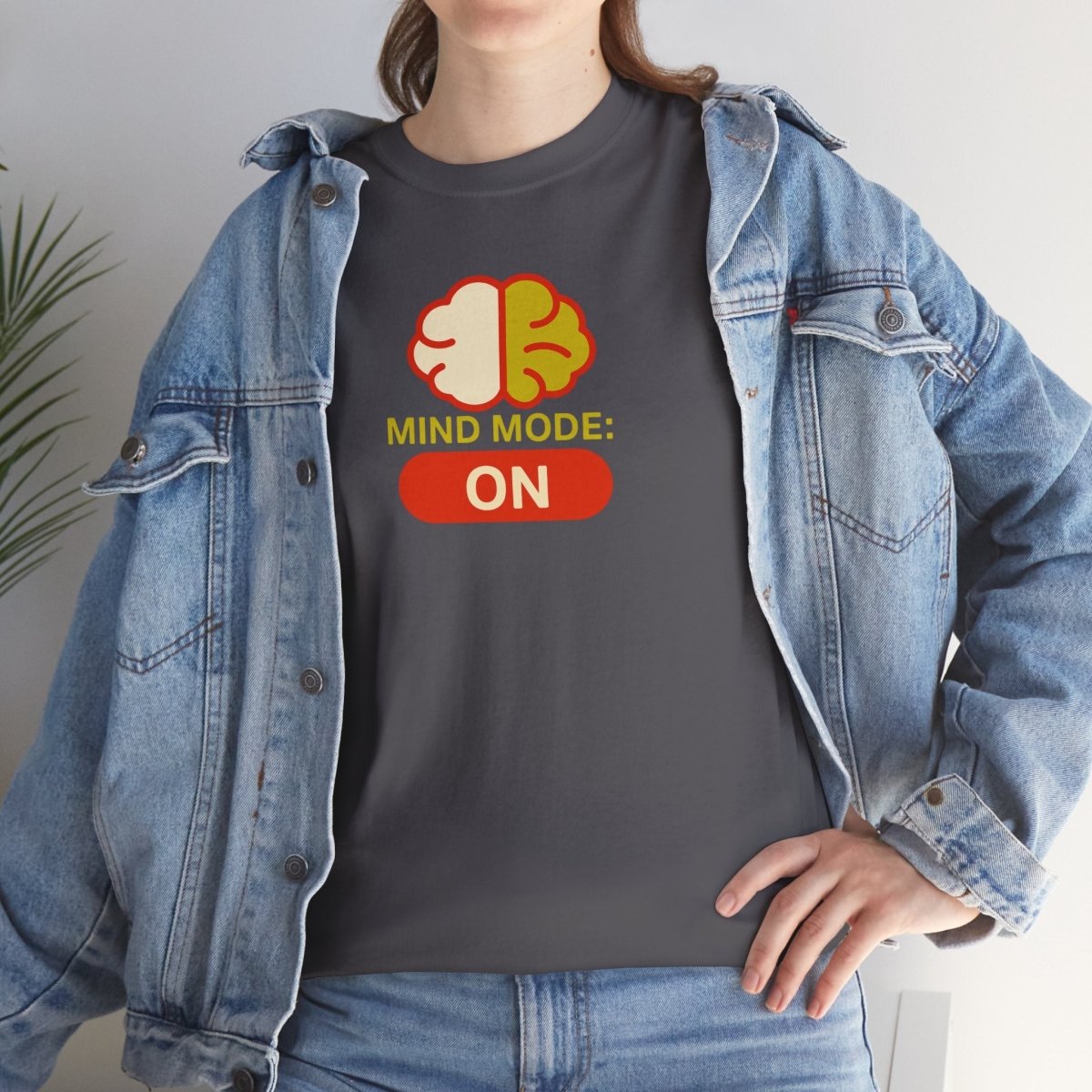 "Mind Mode: ON" Unisex Heavy Cotton Tee, Casual Shirt, Gift for Students, Motivational Apparel, Unique Graphic Tee CW - 1 Yellow Orange - AI Tee Hero