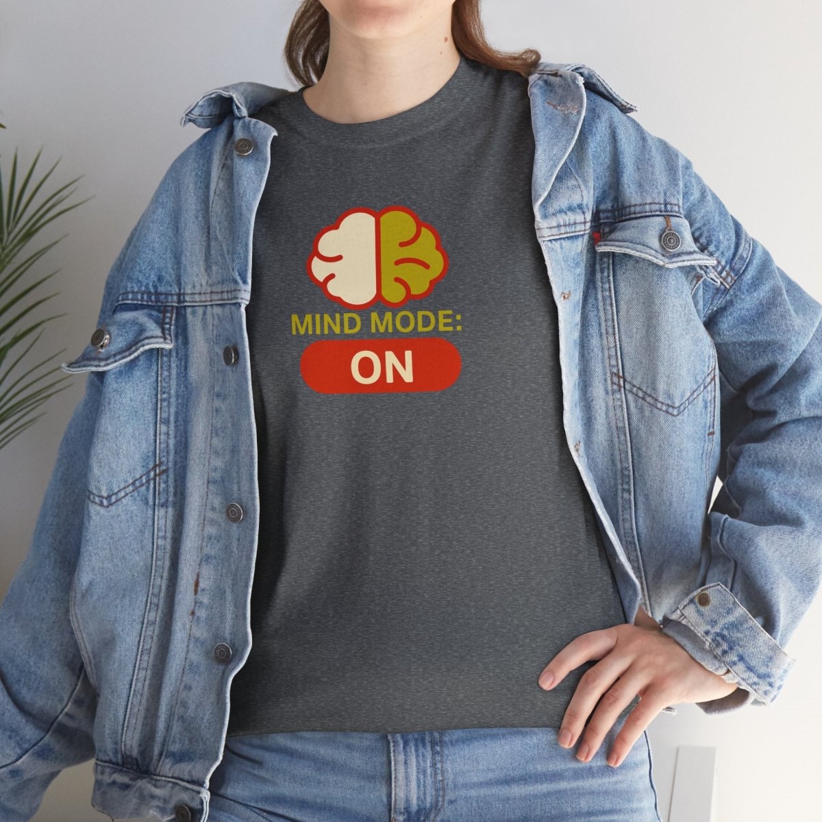 "Mind Mode: ON" Unisex Heavy Cotton Tee, Casual Shirt, Gift for Students, Motivational Apparel, Unique Graphic Tee CW - 1 Yellow Orange - AI Tee Hero