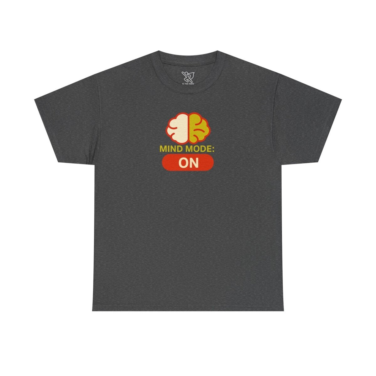 "Mind Mode: ON" Unisex Heavy Cotton Tee, Casual Shirt, Gift for Students, Motivational Apparel, Unique Graphic Tee CW - 1 Yellow Orange - AI Tee Hero