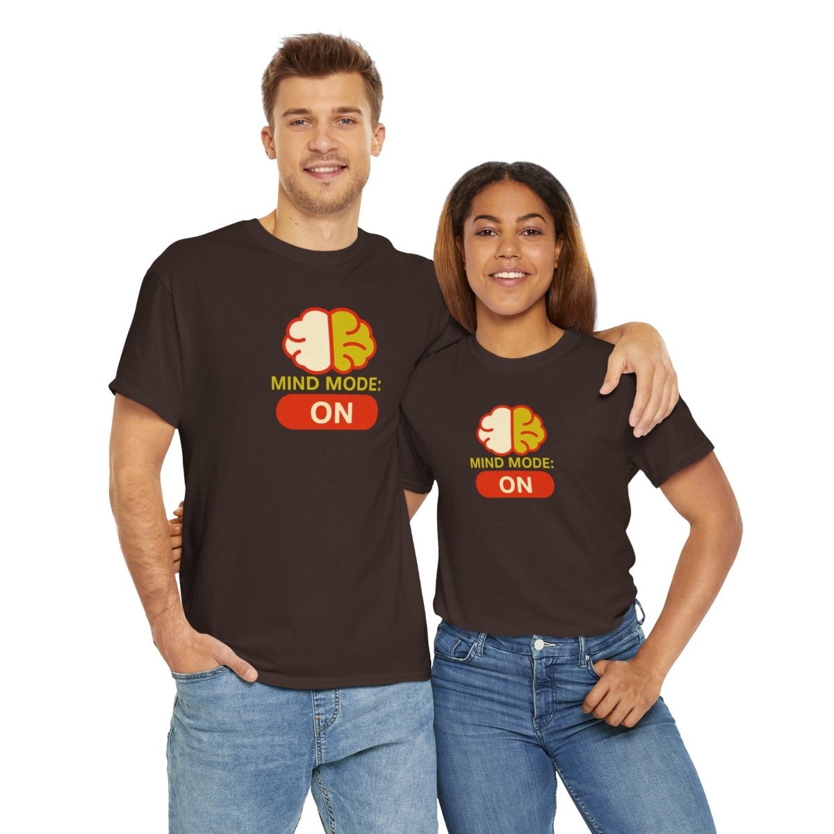 "Mind Mode: ON" Unisex Heavy Cotton Tee, Casual Shirt, Gift for Students, Motivational Apparel, Unique Graphic Tee CW - 1 Yellow Orange - AI Tee Hero
