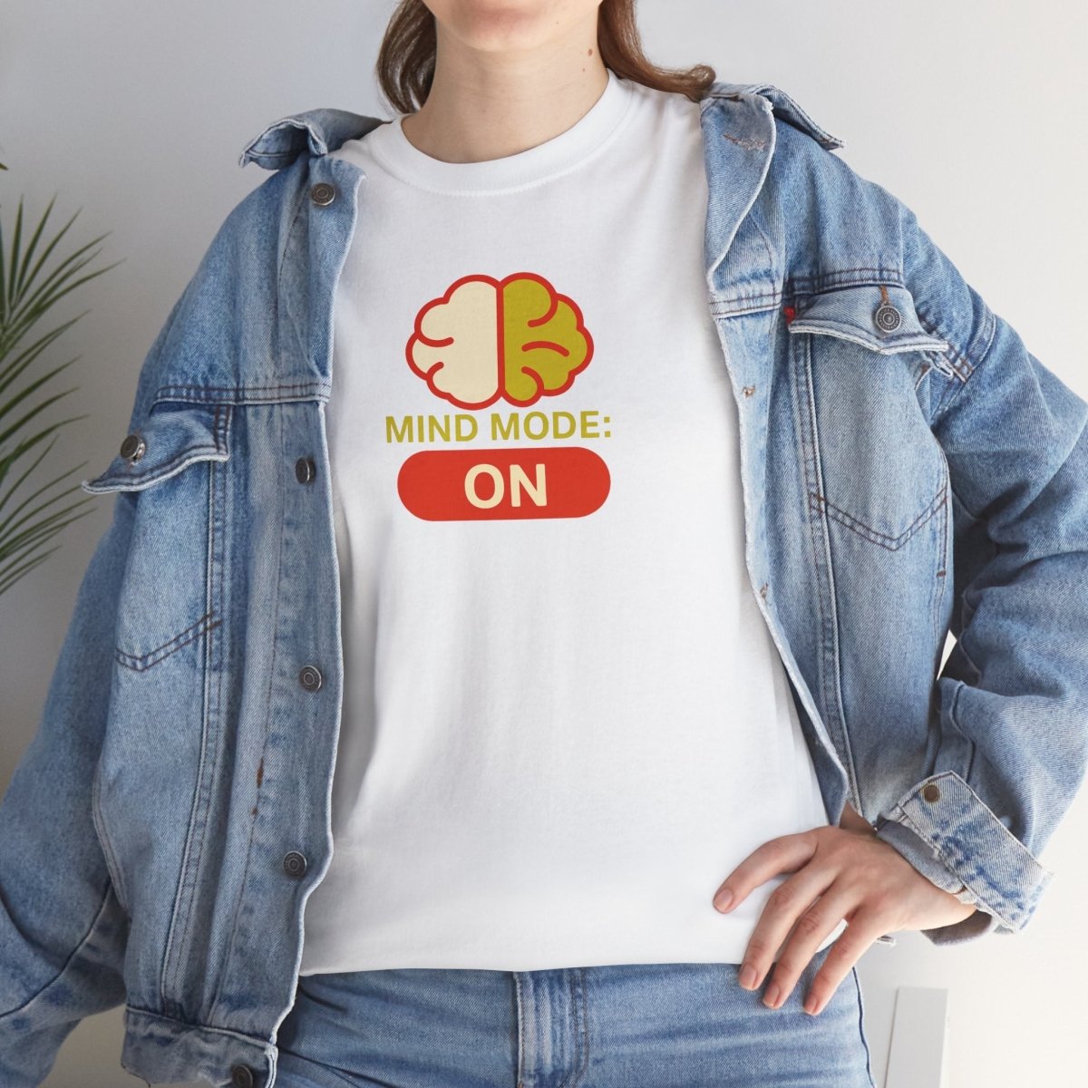"Mind Mode: ON" Unisex Heavy Cotton Tee, Casual Shirt, Gift for Students, Motivational Apparel, Unique Graphic Tee CW - 1 Yellow Orange - AI Tee Hero