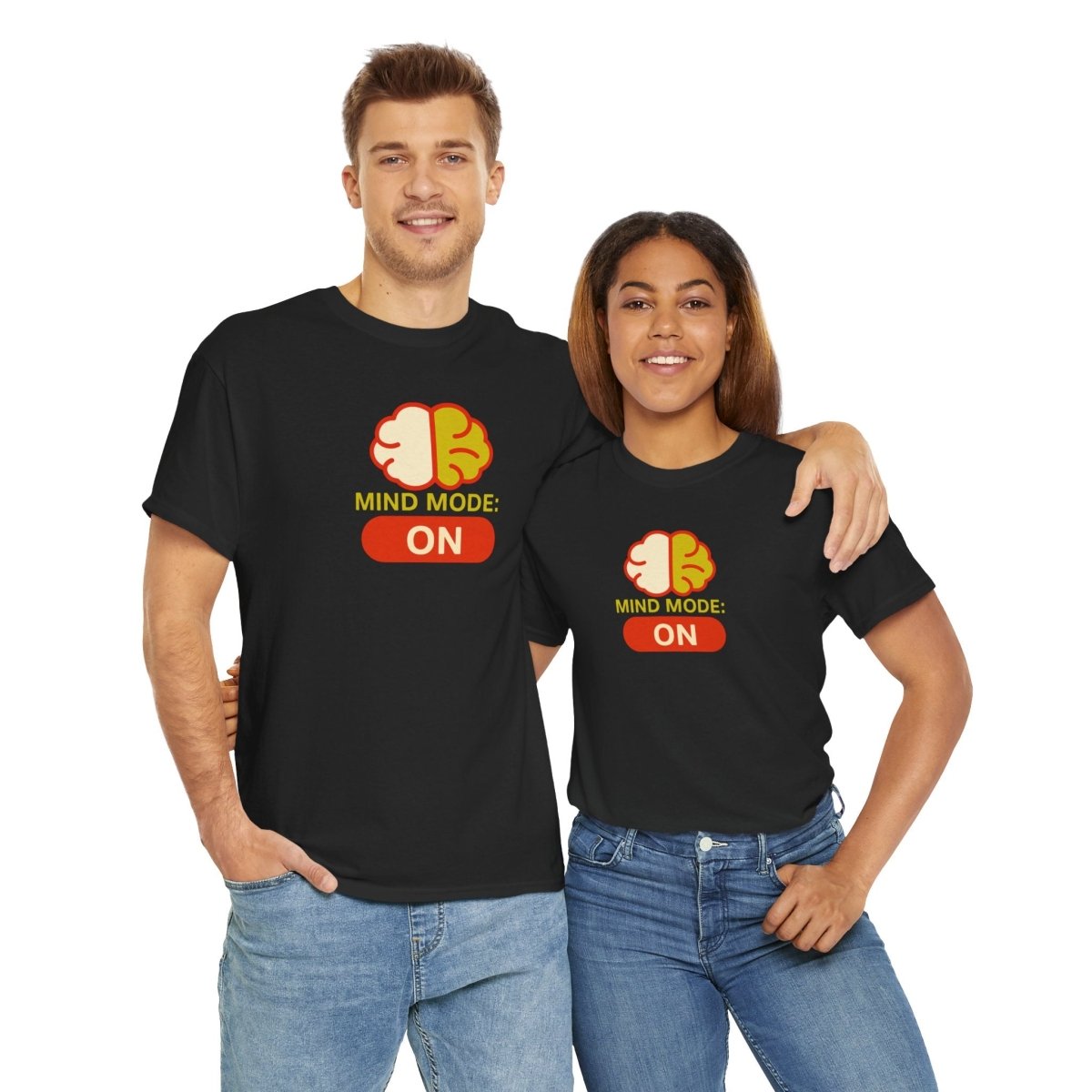 "Mind Mode: ON" Unisex Heavy Cotton Tee, Casual Shirt, Gift for Students, Motivational Apparel, Unique Graphic Tee CW - 1 Yellow Orange - AI Tee Hero