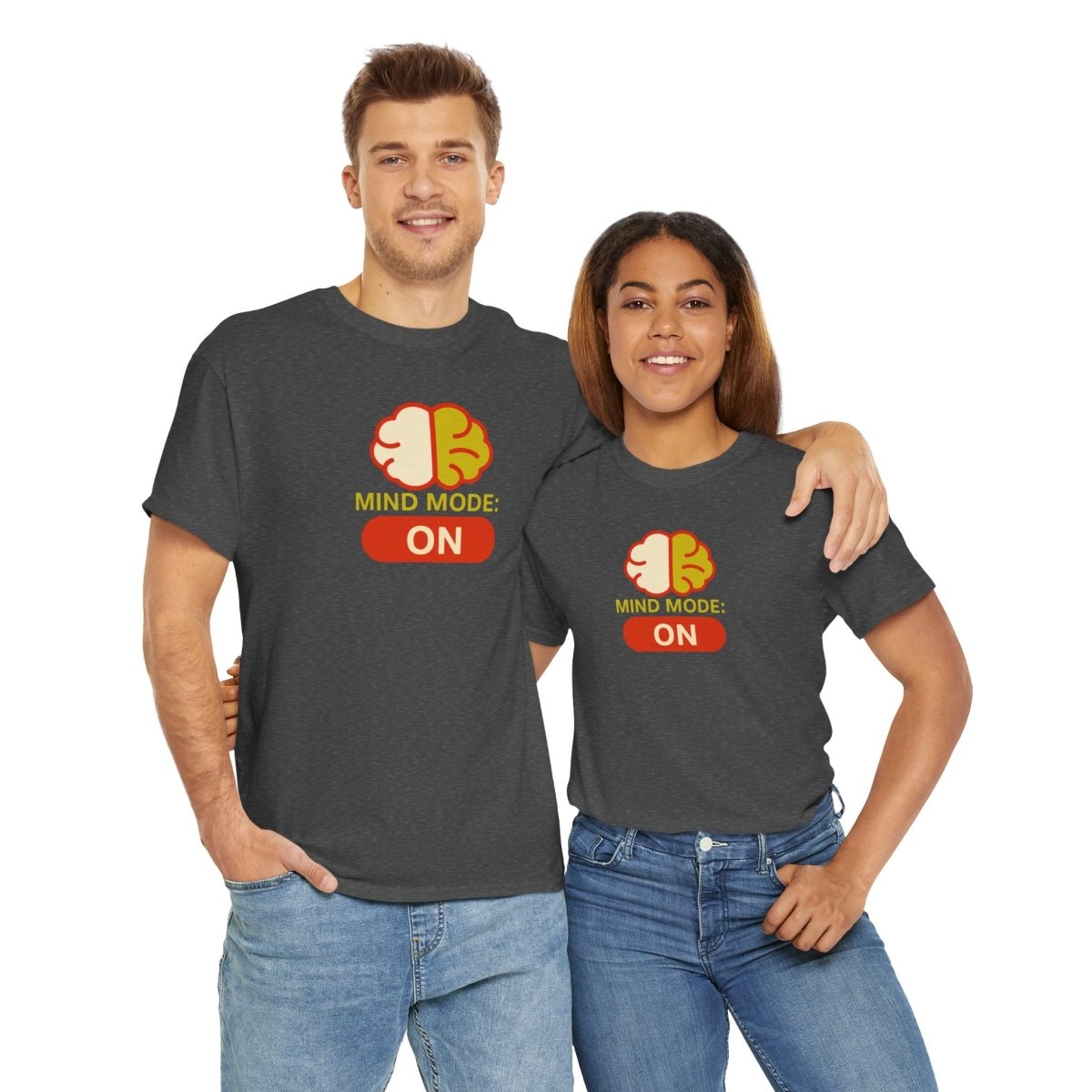 "Mind Mode: ON" Unisex Heavy Cotton Tee, Casual Shirt, Gift for Students, Motivational Apparel, Unique Graphic Tee CW - 1 Yellow Orange - AI Tee Hero