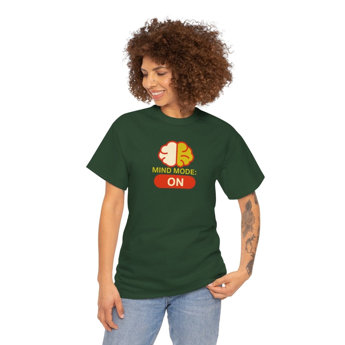 "Mind Mode: ON" Unisex Heavy Cotton Tee, Casual Shirt, Gift for Students, Motivational Apparel, Unique Graphic Tee CW - 1 Yellow Orange - AI Tee Hero