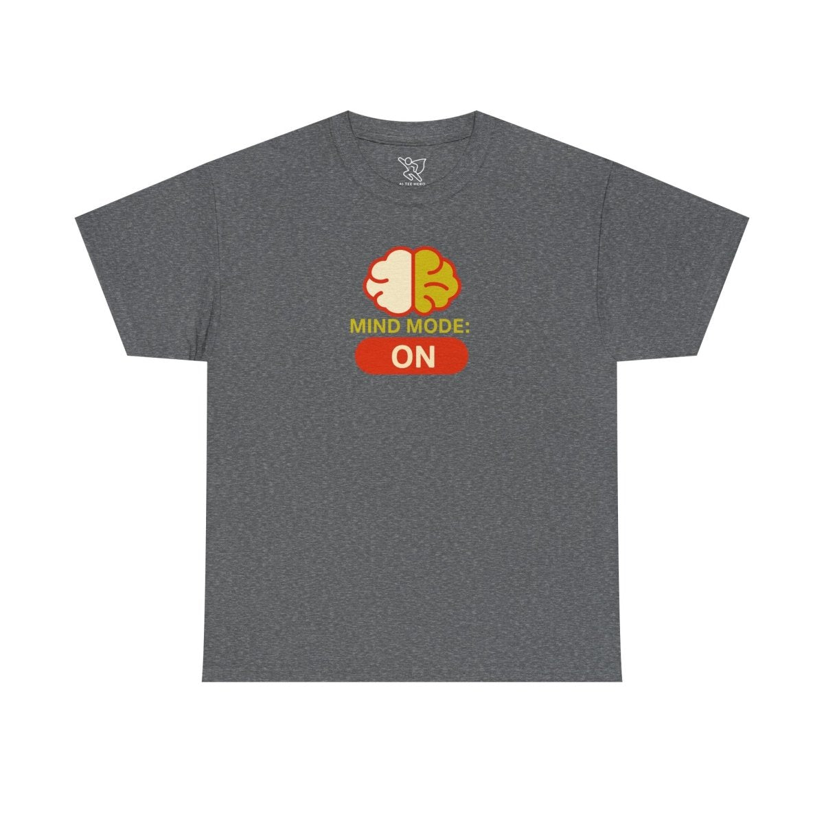"Mind Mode: ON" Unisex Heavy Cotton Tee, Casual Shirt, Gift for Students, Motivational Apparel, Unique Graphic Tee CW - 1 Yellow Orange - AI Tee Hero