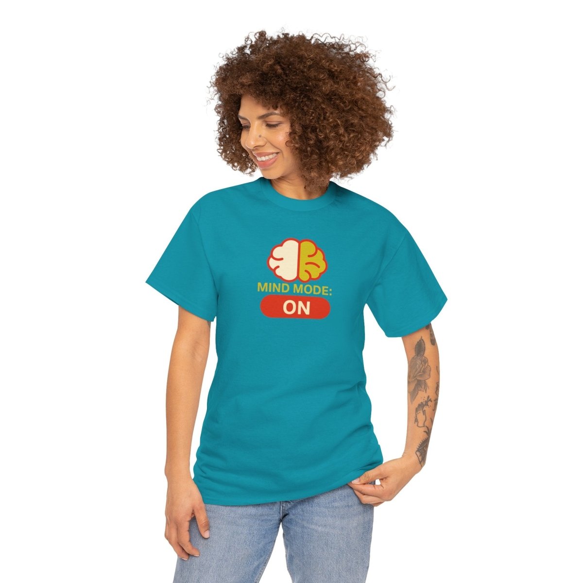 "Mind Mode: ON" Unisex Heavy Cotton Tee, Casual Shirt, Gift for Students, Motivational Apparel, Unique Graphic Tee CW - 1 Yellow Orange - AI Tee Hero