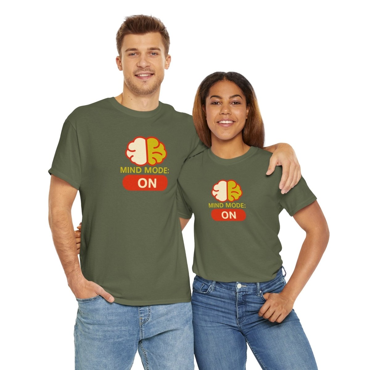 "Mind Mode: ON" Unisex Heavy Cotton Tee, Casual Shirt, Gift for Students, Motivational Apparel, Unique Graphic Tee CW - 1 Yellow Orange - AI Tee Hero