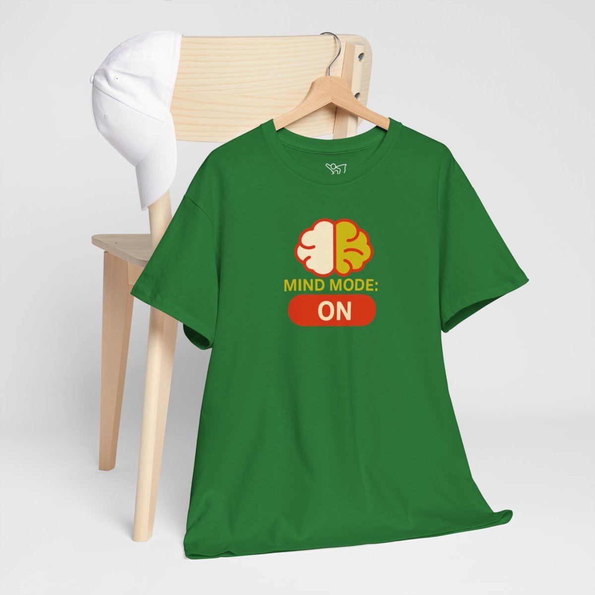 "Mind Mode: ON" Unisex Heavy Cotton Tee, Casual Shirt, Gift for Students, Motivational Apparel, Unique Graphic Tee CW - 1 Yellow Orange - AI Tee Hero