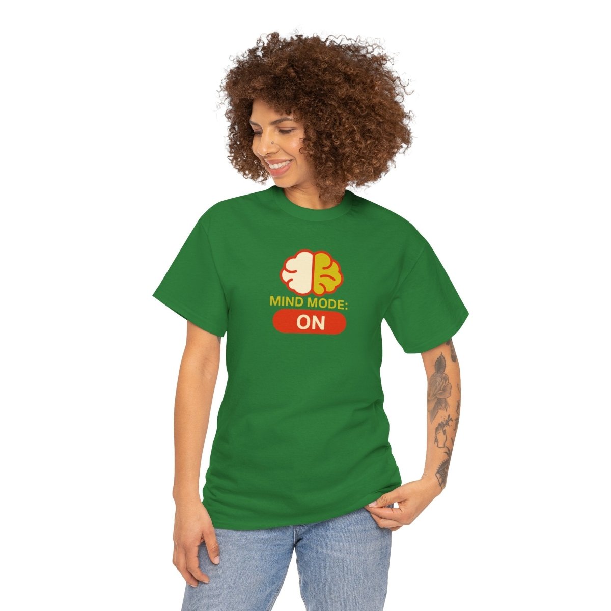 "Mind Mode: ON" Unisex Heavy Cotton Tee, Casual Shirt, Gift for Students, Motivational Apparel, Unique Graphic Tee CW - 1 Yellow Orange - AI Tee Hero
