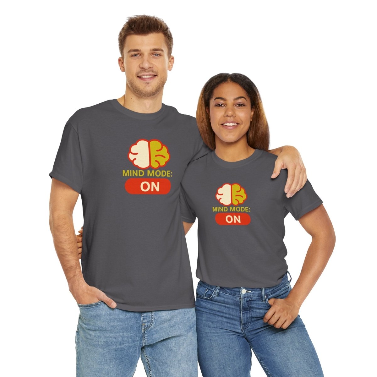"Mind Mode: ON" Unisex Heavy Cotton Tee, Casual Shirt, Gift for Students, Motivational Apparel, Unique Graphic Tee CW - 1 Yellow Orange - AI Tee Hero