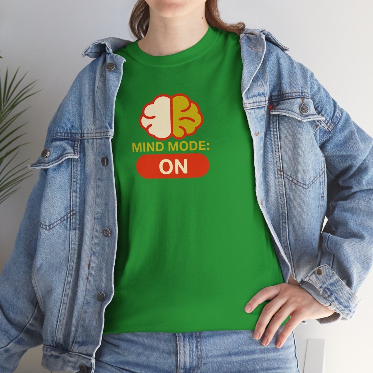 "Mind Mode: ON" Unisex Heavy Cotton Tee, Casual Shirt, Gift for Students, Motivational Apparel, Unique Graphic Tee CW - 1 Yellow Orange - AI Tee Hero