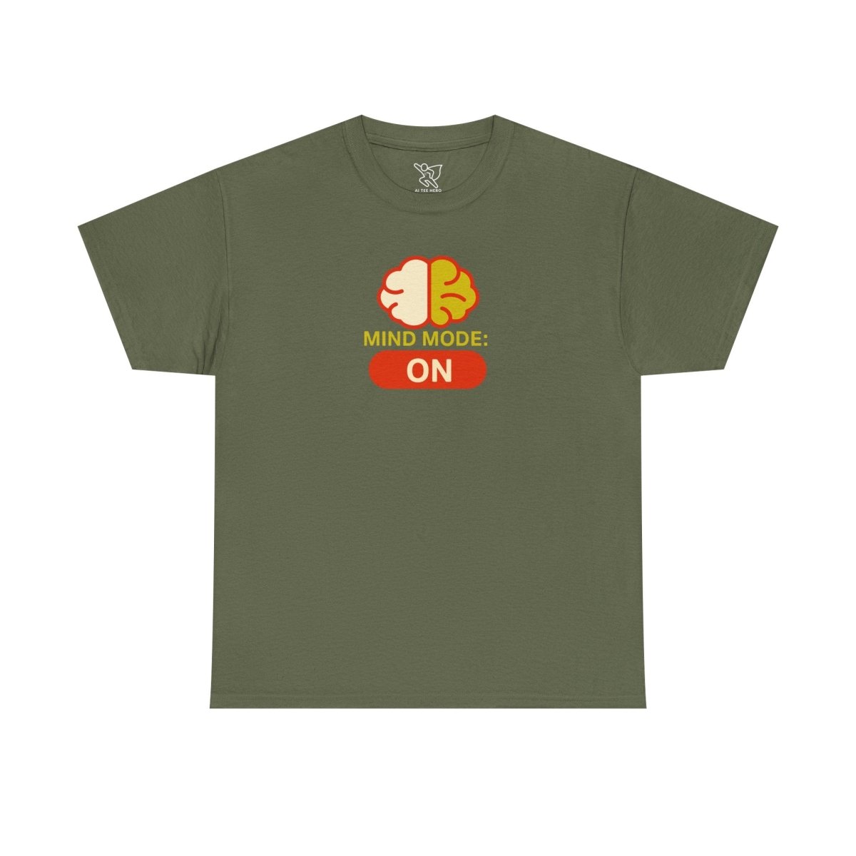 "Mind Mode: ON" Unisex Heavy Cotton Tee, Casual Shirt, Gift for Students, Motivational Apparel, Unique Graphic Tee CW - 1 Yellow Orange - AI Tee Hero