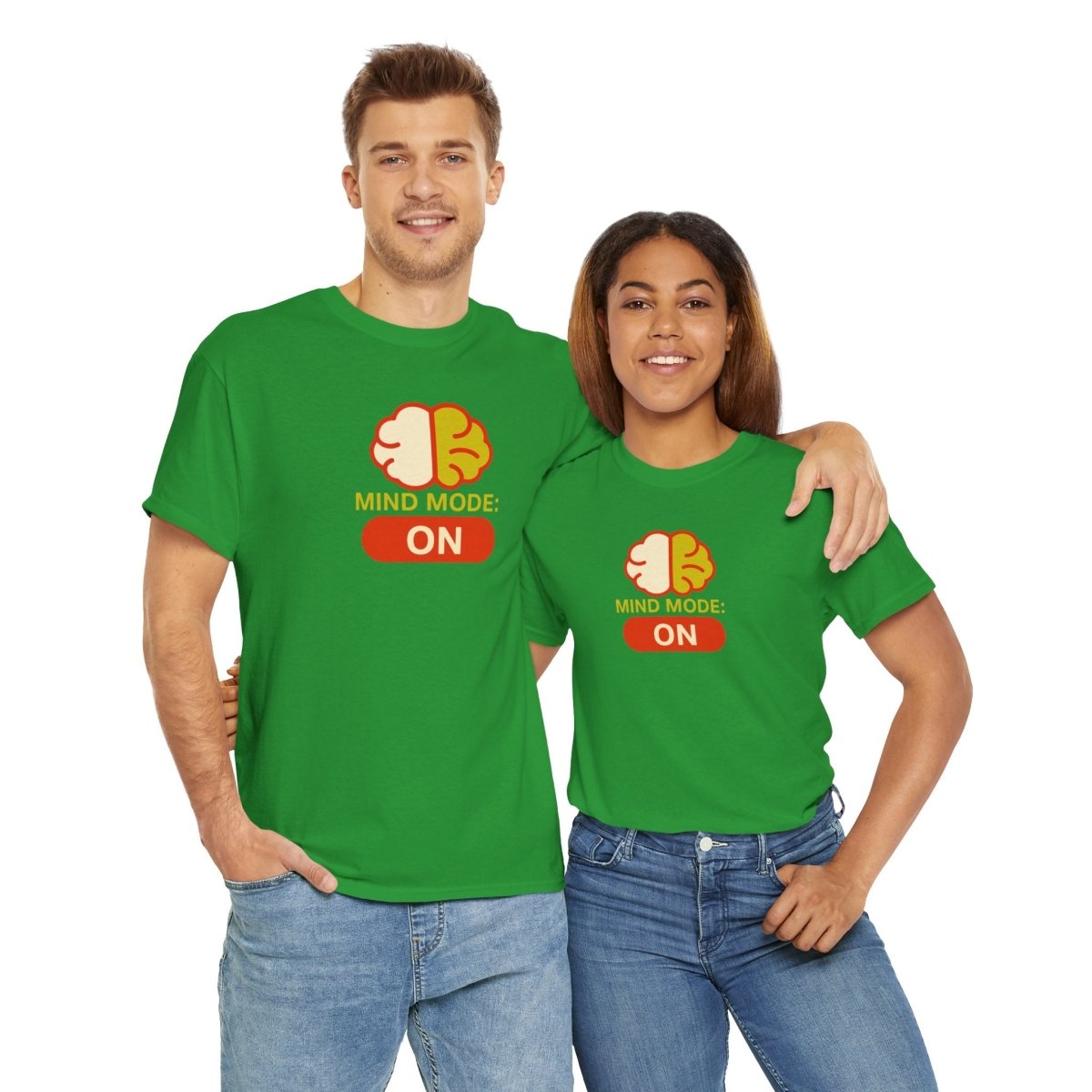 "Mind Mode: ON" Unisex Heavy Cotton Tee, Casual Shirt, Gift for Students, Motivational Apparel, Unique Graphic Tee CW - 1 Yellow Orange - AI Tee Hero