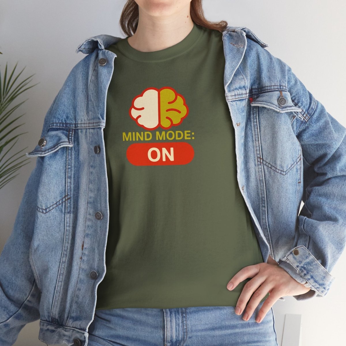 "Mind Mode: ON" Unisex Heavy Cotton Tee, Casual Shirt, Gift for Students, Motivational Apparel, Unique Graphic Tee CW - 1 Yellow Orange - AI Tee Hero