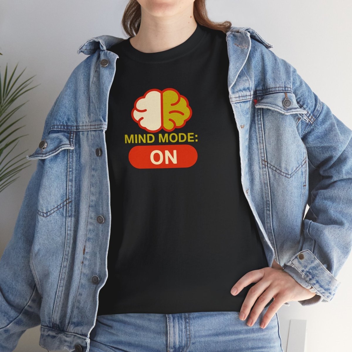 "Mind Mode: ON" Unisex Heavy Cotton Tee, Casual Shirt, Gift for Students, Motivational Apparel, Unique Graphic Tee CW - 1 Yellow Orange - AI Tee Hero