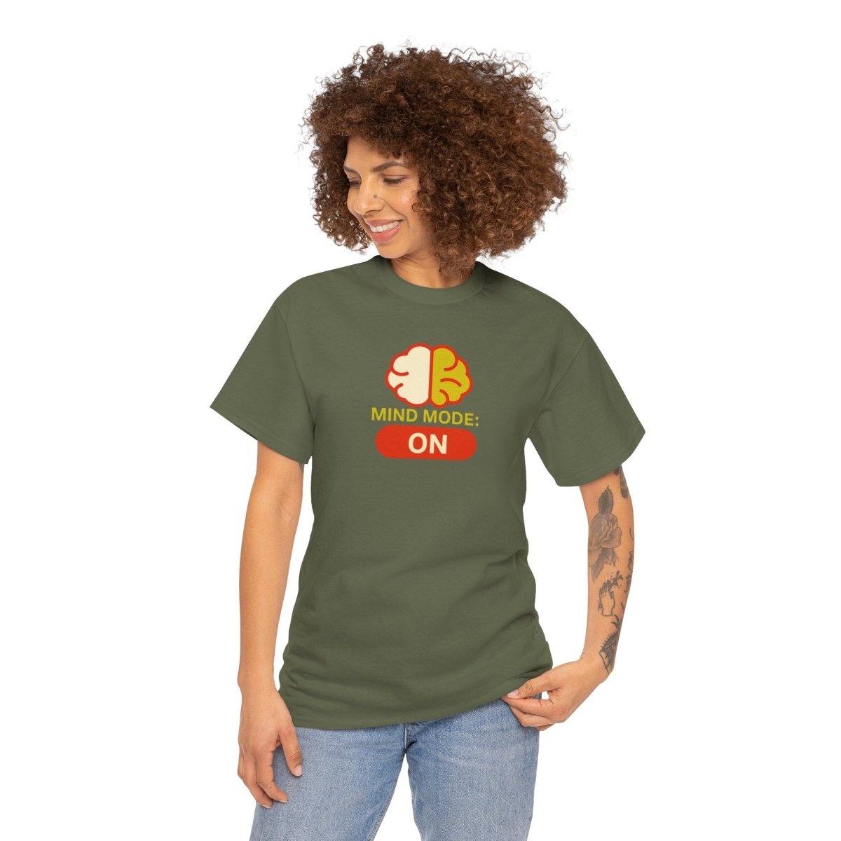 "Mind Mode: ON" Unisex Heavy Cotton Tee, Casual Shirt, Gift for Students, Motivational Apparel, Unique Graphic Tee CW - 1 Yellow Orange - AI Tee Hero