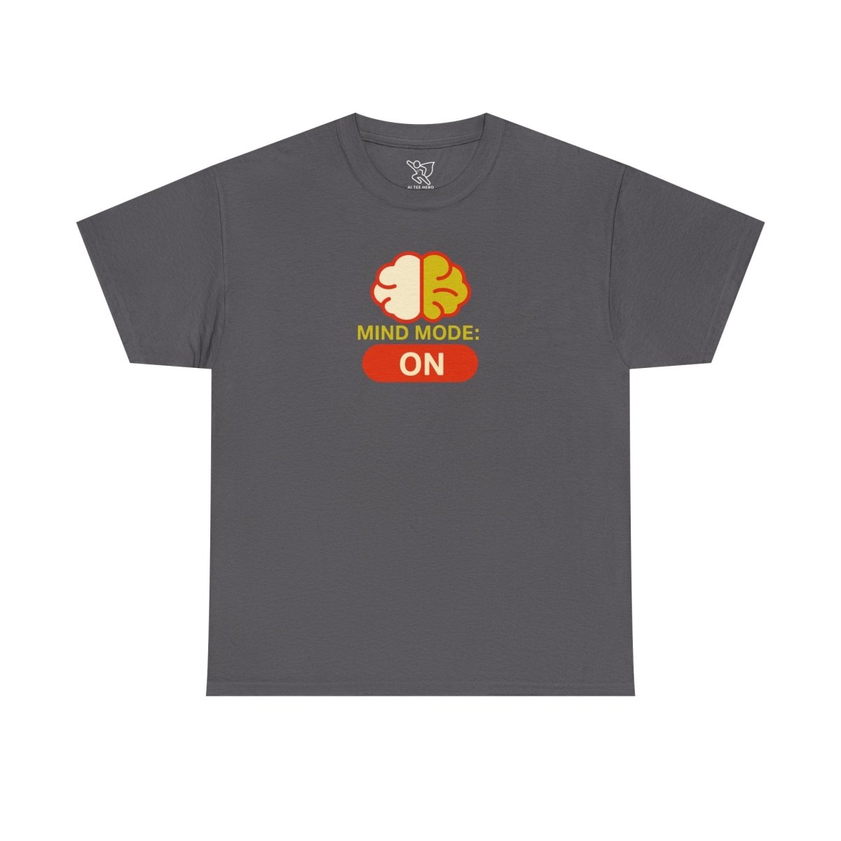"Mind Mode: ON" Unisex Heavy Cotton Tee, Casual Shirt, Gift for Students, Motivational Apparel, Unique Graphic Tee CW - 1 Yellow Orange - AI Tee Hero