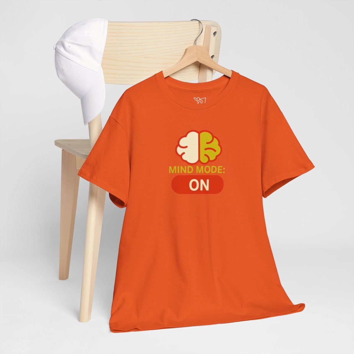 "Mind Mode: ON" Unisex Heavy Cotton Tee, Casual Shirt, Gift for Students, Motivational Apparel, Unique Graphic Tee CW - 1 Yellow Orange - AI Tee Hero