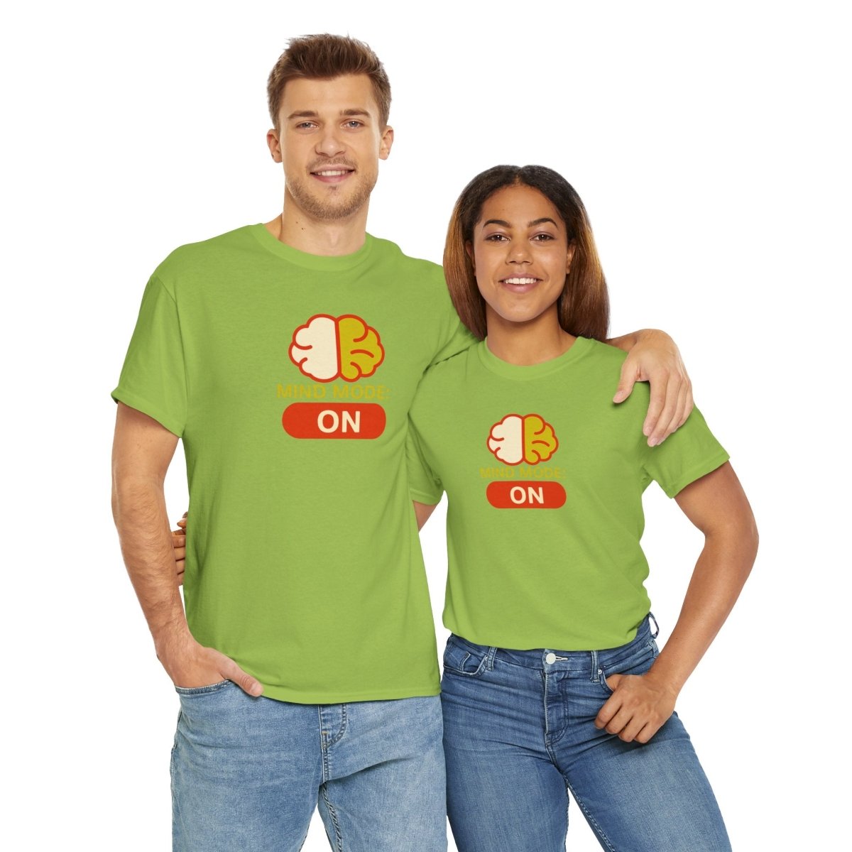 "Mind Mode: ON" Unisex Heavy Cotton Tee, Casual Shirt, Gift for Students, Motivational Apparel, Unique Graphic Tee CW - 1 Yellow Orange - AI Tee Hero