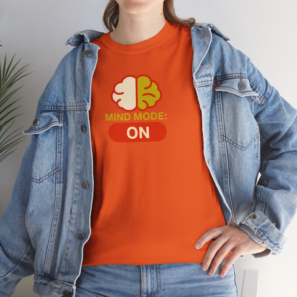 "Mind Mode: ON" Unisex Heavy Cotton Tee, Casual Shirt, Gift for Students, Motivational Apparel, Unique Graphic Tee CW - 1 Yellow Orange - AI Tee Hero