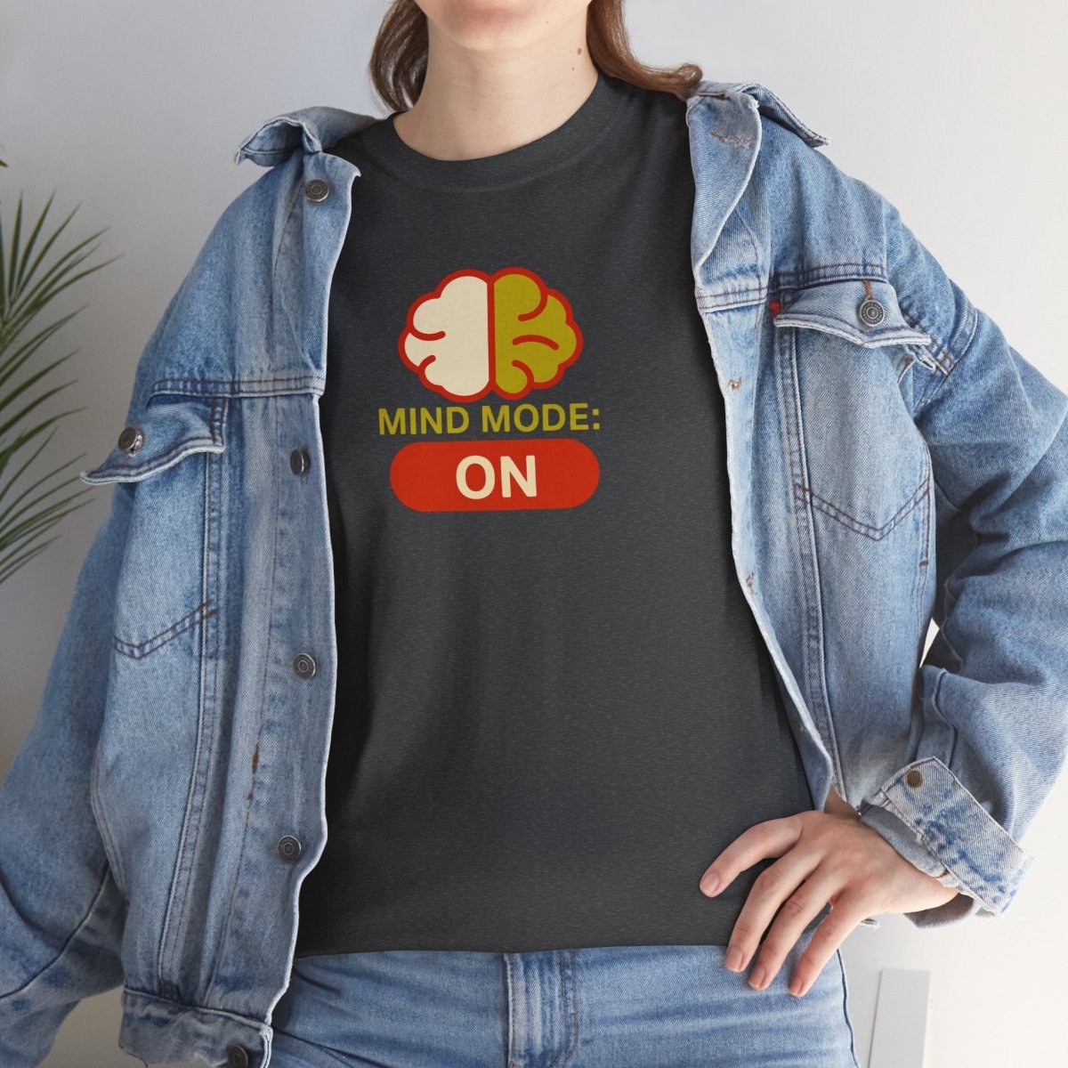 "Mind Mode: ON" Unisex Heavy Cotton Tee, Casual Shirt, Gift for Students, Motivational Apparel, Unique Graphic Tee CW - 1 Yellow Orange - AI Tee Hero