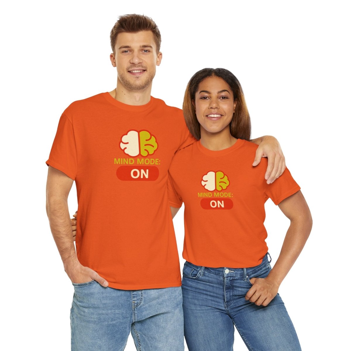"Mind Mode: ON" Unisex Heavy Cotton Tee, Casual Shirt, Gift for Students, Motivational Apparel, Unique Graphic Tee CW - 1 Yellow Orange - AI Tee Hero