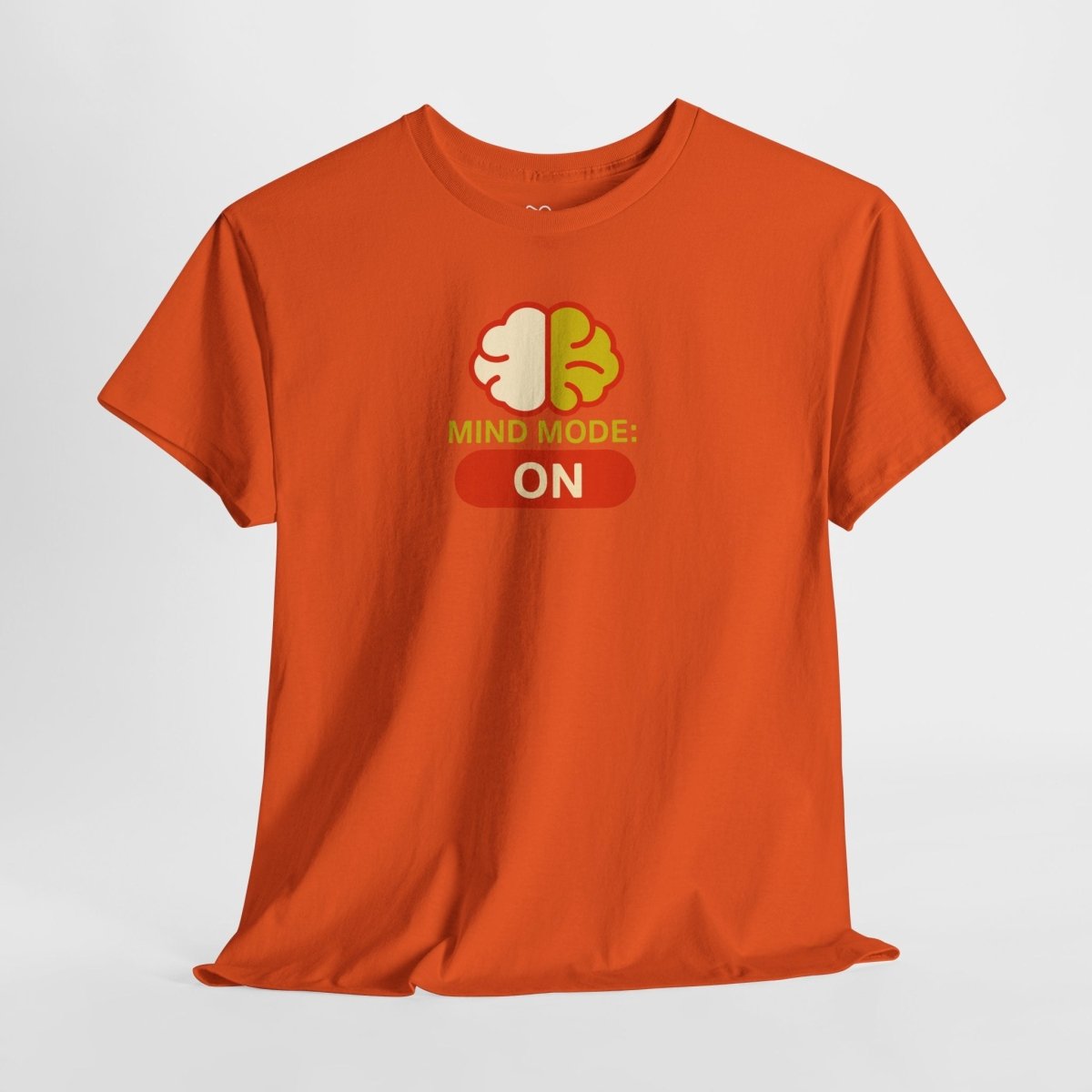 "Mind Mode: ON" Unisex Heavy Cotton Tee, Casual Shirt, Gift for Students, Motivational Apparel, Unique Graphic Tee CW - 1 Yellow Orange - AI Tee Hero