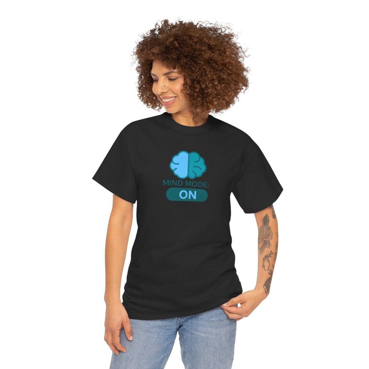 "Mind Mode: ON" Unisex Heavy Cotton Tee, Casual Shirt, Gift for Students, Motivational Apparel, Unique Graphic Tee CW - 2 Teal - AI Tee Hero