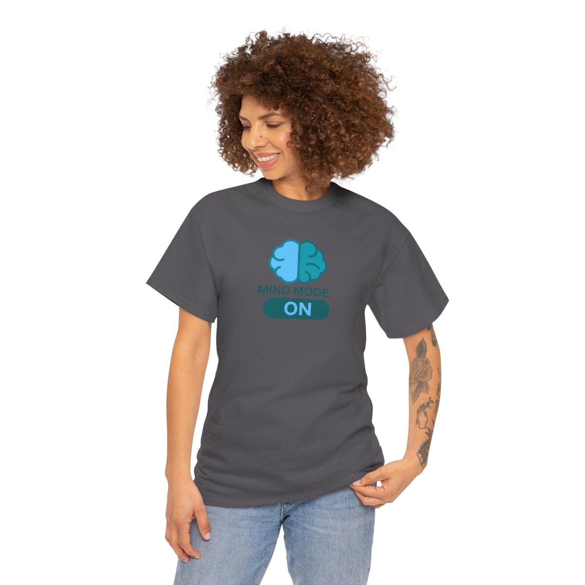 "Mind Mode: ON" Unisex Heavy Cotton Tee, Casual Shirt, Gift for Students, Motivational Apparel, Unique Graphic Tee CW - 2 Teal - AI Tee Hero