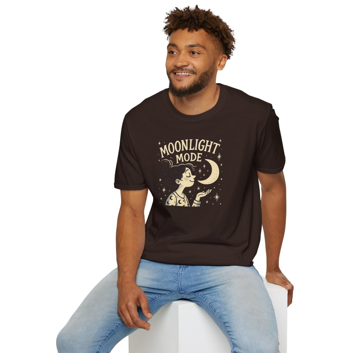 "Moonlight Mode" Unisex T-Shirt - Softstyle, Celestial Apparel, Gift for Dreamers, Astrology Lovers, Casual Wear - MINDSet Collection - AI Tee Hero