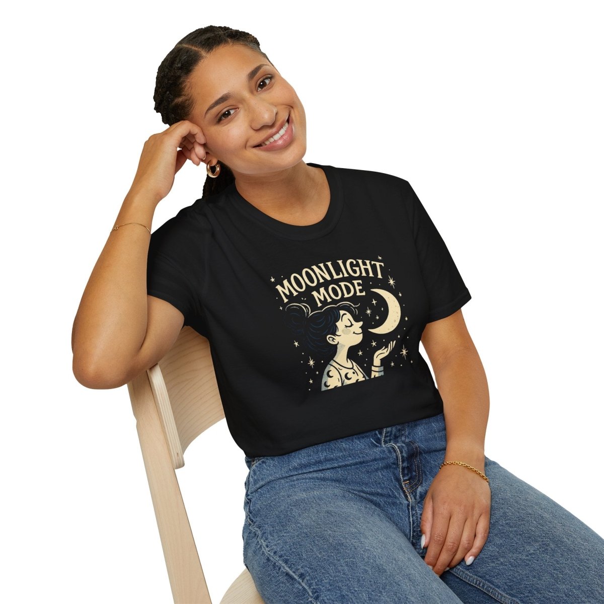 "Moonlight Mode" Unisex T-Shirt - Softstyle, Celestial Apparel, Gift for Dreamers, Astrology Lovers, Casual Wear - MINDSet Collection - AI Tee Hero