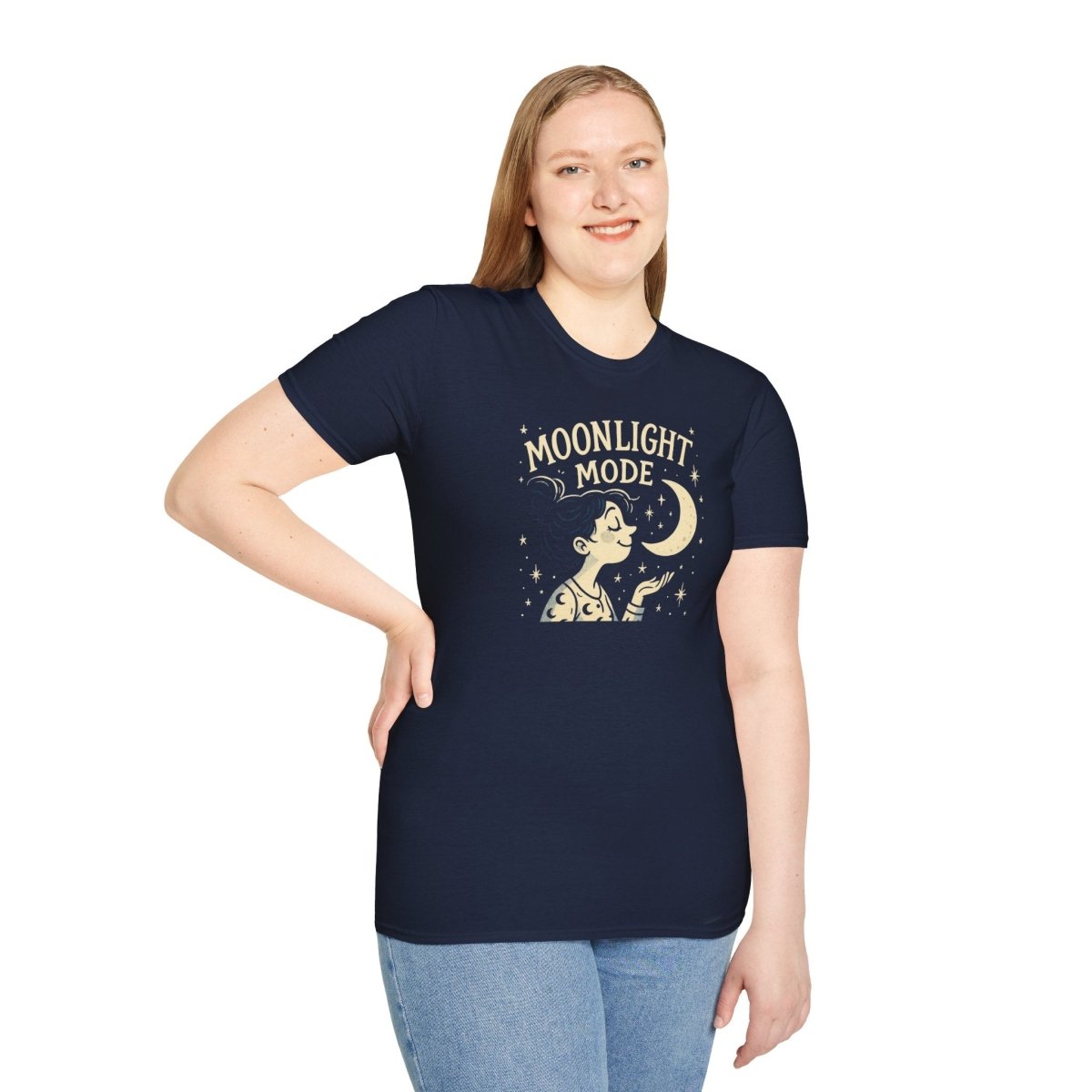 "Moonlight Mode" Unisex T-Shirt - Softstyle, Celestial Apparel, Gift for Dreamers, Astrology Lovers, Casual Wear - MINDSet Collection - AI Tee Hero