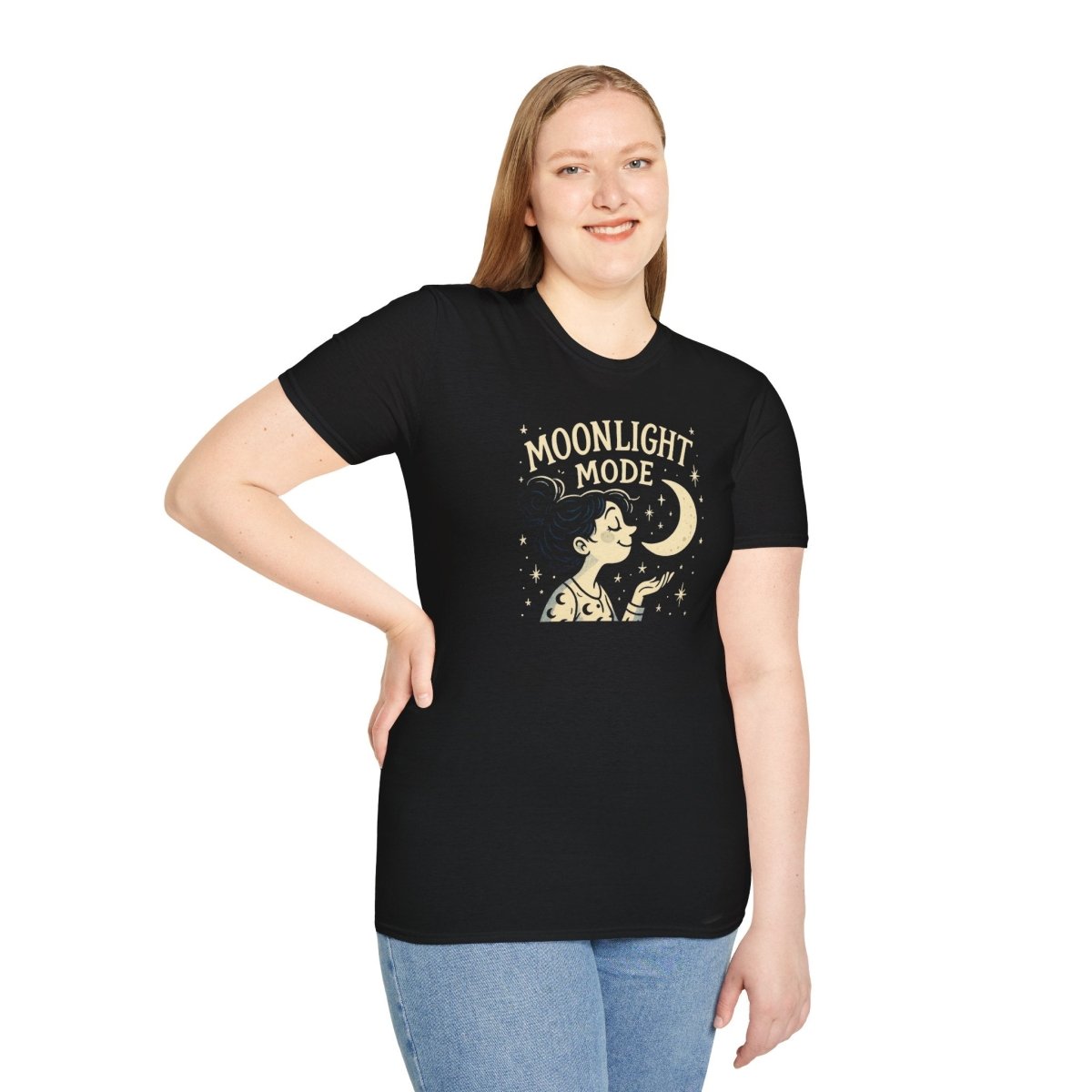 "Moonlight Mode" Unisex T-Shirt - Softstyle, Celestial Apparel, Gift for Dreamers, Astrology Lovers, Casual Wear - MINDSet Collection - AI Tee Hero